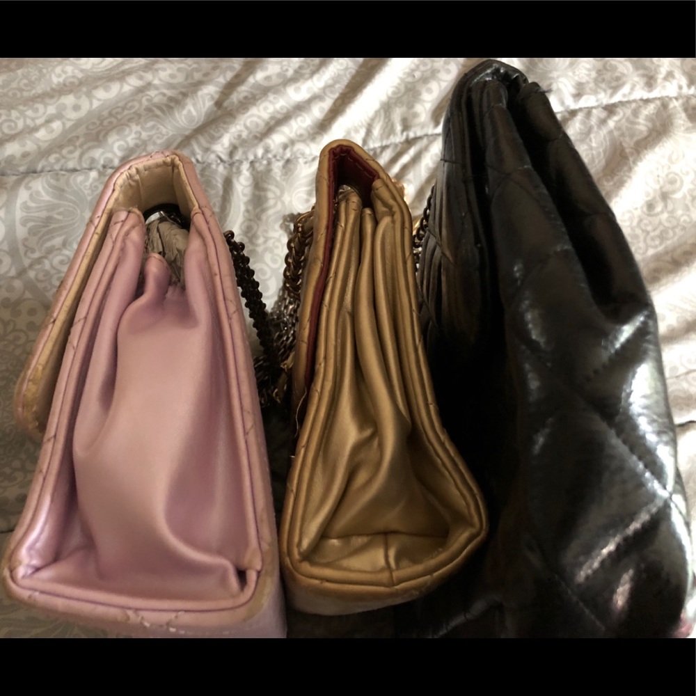 Bundle 3 Gold Black Purple Quilted Chain Crossbody - Picture 6 of 8